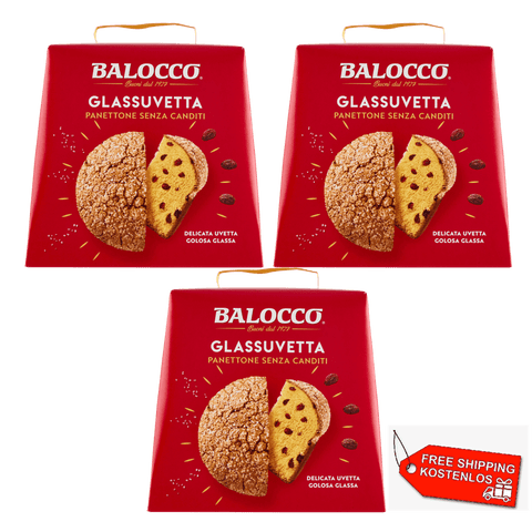 Balocco Weihnachtssüßigkeiten 3x Balocco Panettone Glassuvetta Senza canditi Ohne kandierte Früchte 750g 8001100064727