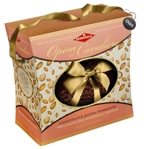 Condorelli Caramelle e cioccolato Condorelli Opera Del Cavaliere Uovo Cioccolato Extra Fondente Pralinato con Mandorle Tostate Extra dunkles Pralinen-Schokoladen-Ei mit gerösteten Mandeln 330gr 8004494316014