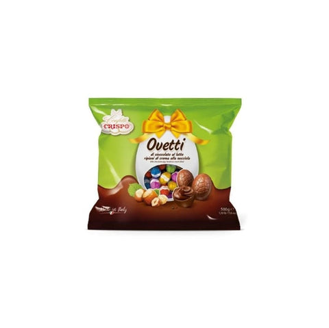 Crispo Schokoladenriegel 5x Crispo Ovetti Latte Ripieni Di crema Nocciola Milcheier gefüllt mit Haselnusscreme 500g 8005085720227