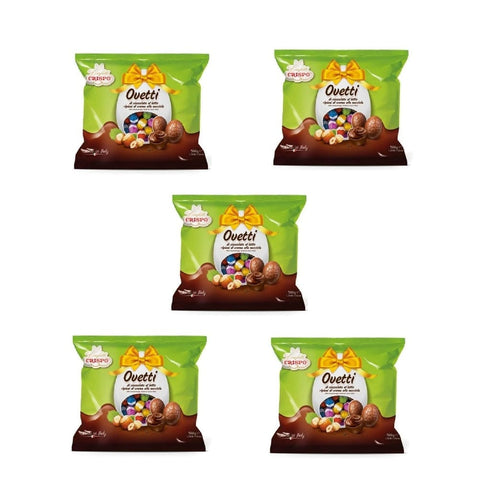 Crispo Schokoladenriegel 5x Crispo Ovetti Latte Ripieni Di crema Nocciola Milcheier gefüllt mit Haselnusscreme 500g 8005085720227