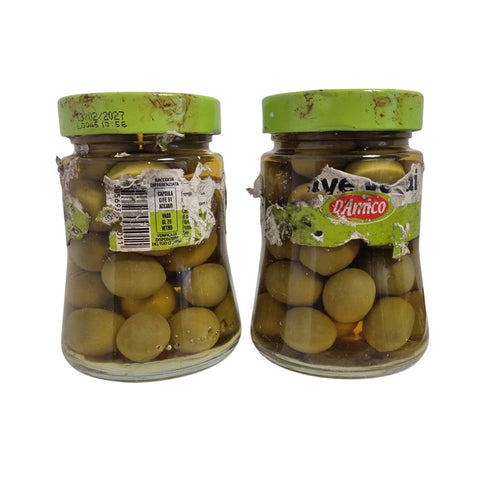 D'Amico Oliven 2x D'Amico Olive Verdi in Salamoia Grüne Oliven in Salzlake 300g - Ruiniertes Etikett 8005695005011