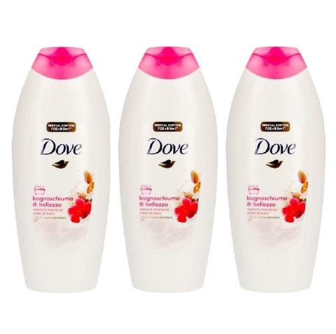 Dove Duschgel 3x Dove Bagnoschiuma alla Mandorle e Fiori di Ibisco Mandel- und Hibiskusblüten-Schaumbad 700 ml 8720182482082