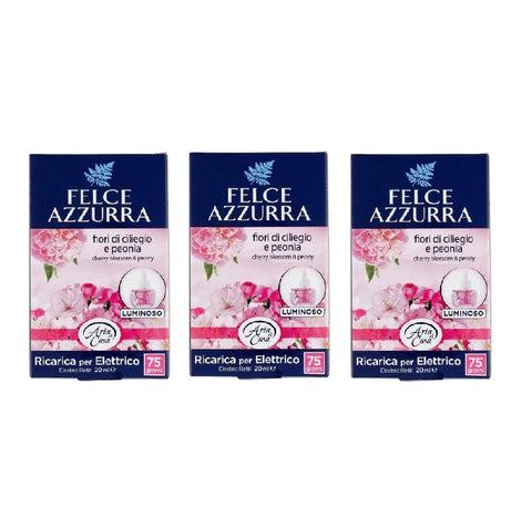 Felce Azzurra Raumspray 3x Felce Azzurra Aria di Casa Ricarica Fiori di ciliegio e peonia Nachfüllung für elektrischen Diffusor 20 ml – Kirschblüten und Pfingstrose 8001280308420