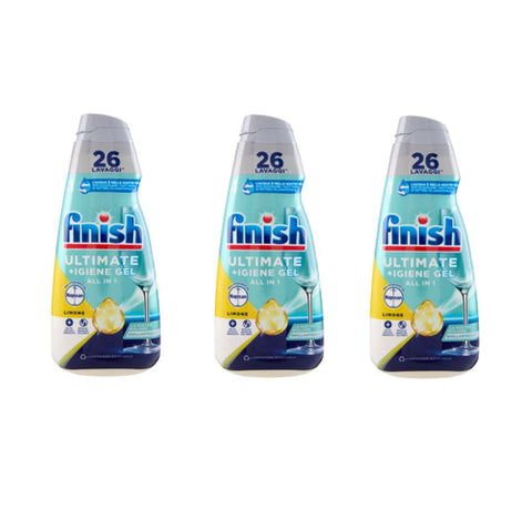 Finish Waschmittel 3x Finish Ultimate +Igiene Gel All In 1 Limone  Geschirrspülmittel Zitrone 26 Spülungen 8002910060282