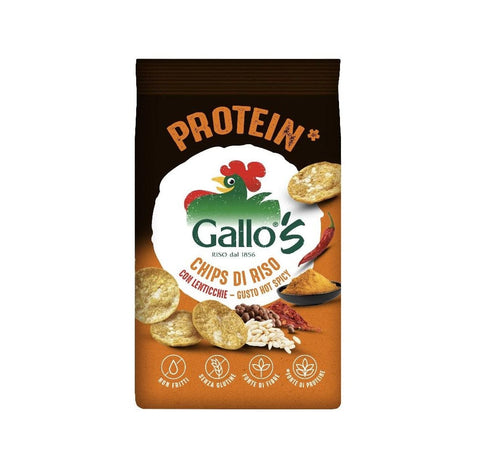 Gallo Snack 6x Gallo's chips protein gusto hot spicy Chips aus braunem Reis und Linsen, mit würzigem Geschmack 40gr 8001420012149