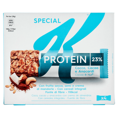 Kellogg's Getreideriegel 5x Kellogg's Special K High Protein Barretta con Cocco, Cacao e Anacardi Proteinriegel 129g