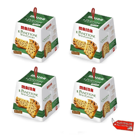 Maina Weihnachtssüßigkeiten 4x Maina Panettone senza canditi  ohne kandierte Früchte, mit Rosinen 1kg 8005190402773