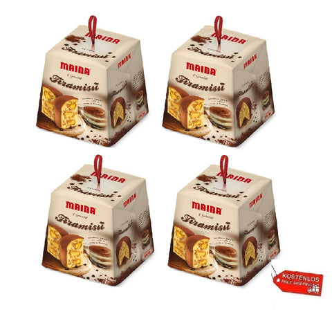 Maina Weihnachtssüßigkeiten 4x Maina Panettone Tiramisù Panettone gefüllt mit Kaffee und köstlicher Tiramisucreme 750g 8005190402636