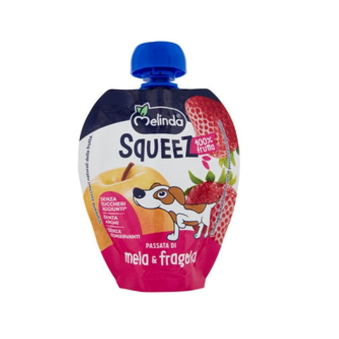 Melinda Snack 6x Melinda Squeez  Mela & Fragola 100 % Frucht Apfel- und Erdbeerpüree 90 g 8007049400169