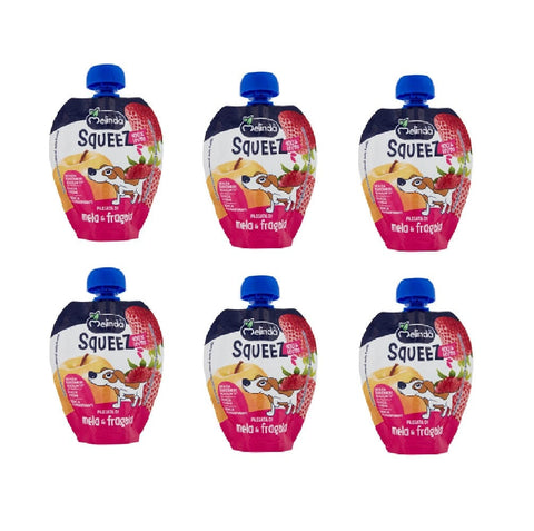 Melinda Snack 6x Melinda Squeez  Mela & Fragola 100 % Frucht Apfel- und Erdbeerpüree 90 g 8007049400169