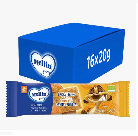 Mellin Snacks Mellin Barrette Disney Il Re Leone alla Carota e Cannella Karotten- und Zimtriegel, Box 16x20gr