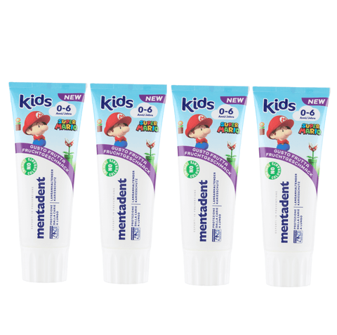 Mentadent Zahnpasta Mentadent Dentifricio Kids 0-6 anni Super Mario Zahnpasta für Kinder 0-6 Jahre 4x 75ml 8720181501395