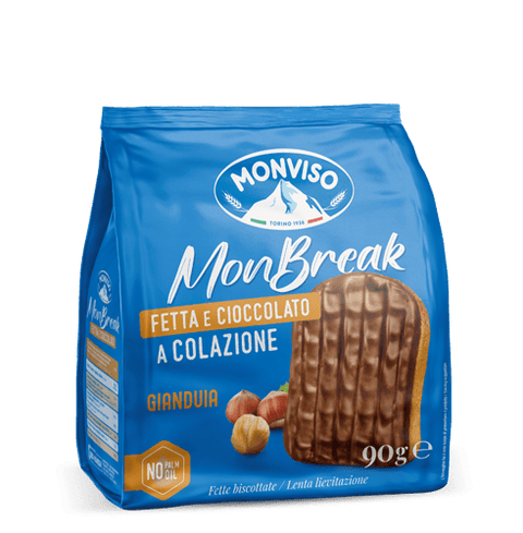 Monviso Kekse MHD 31/10/2024 Monviso Monbreak gianduia Zwieback umhüllt mit Gianduia-Schokolade 180gr 8007770990199