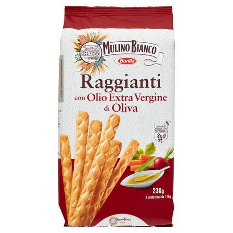 Mulino Bianco grissini MHD 15/09/2024 Mulino Bianco Raggianti Grissini mit nativem Olivenöl extra und nachhaltigem Mehl, 230g 8076809527569