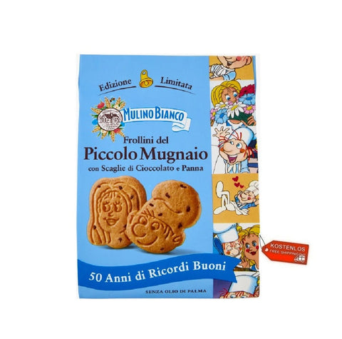 Mulino Bianco Kekse 12x Mulino Bianco Frollini del Piccolo Mugnaio con Scaglie di Cioccolato e Panna Kekse mit Schokoladenstückchen und Sahne 300g