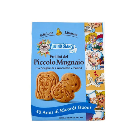 Mulino Bianco Kekse Mulino Bianco Frollini del Piccolo Mugnaio con Scaglie di Cioccolato e Panna Kekse mit Schokoladenstückchen und Sahne 300g