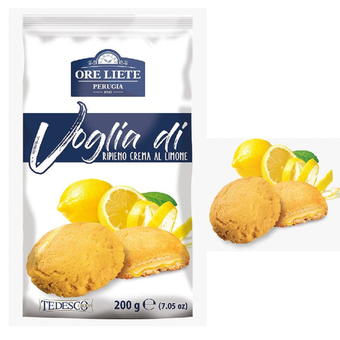 Ore Liete Süße Snacks 4x Ore Liete Voglia di Ripieno crema al limone Kekse gefüllt mit Zitronencreme 200gr 8032755324461