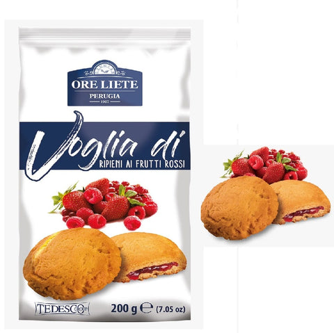 Ore Liete Süße Snacks 4x Ore Liete Voglia di Ripieno Frutti Rossi Kekse gefüllt mit roter Fruchtmarmelade 200gr 8032755322719