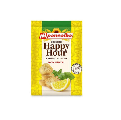 Panealba Gesalzener Snack & Cracker 7x Panealba Happy Hour Crostini al Basilico e Limone mit Basilikum und Zitrone 50gr