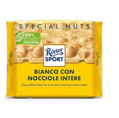 Ritter sport tavoletta cioccolato MHD 18/10/2024 Ritter Sport Bianco con Nocciole WEISSE Schokolade MIT GANZEN HASELNÜSSEN 4000417701008