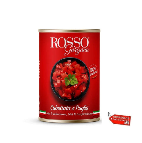 Rosso Gargano Tomaten 12x Rosso Gargano Cubettata di Puglia gewürfelte Apulien-Tomaten 400 g Dose 8033837720003