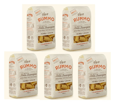 Rummo pasta 5x Rummo Paccherotti lisci N°168 Pasta Lenta Lavorazione Teigwaren aus Hartweizengrieß Bronze-Zeichnung 500g 8008343201681