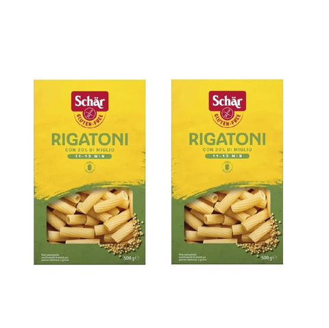 Schar pasta SCHÄR Senza Glutine Rigatoni Glutenfrei Pasta mit 20% Hirse 2x500gr 8008698005941