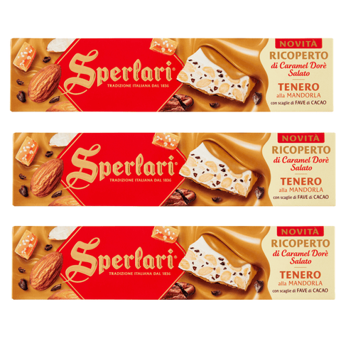 Sperlari Weihnachtssüßigkeiten 3x Sperlari Torrone Ricoperto di Caramel Dorè Salato Tenero alla Mandorla 200 g