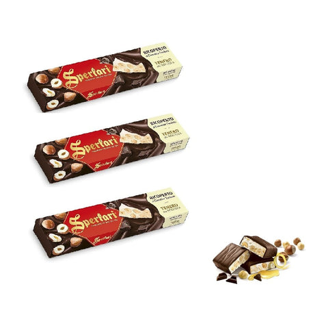 Sperlari Weihnachtssüßigkeiten 3x Sperlari Torrone Tenero alla Nocciola Ricoperto di Cioccolato Fondente 200gr