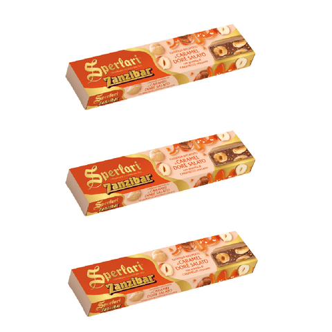 Sperlari Weihnachtssüßigkeiten 3x Sperlari Zanzibar Torrone Gianduia Ricoperto di Caramel Dorè Salato 250gr 8013399196652