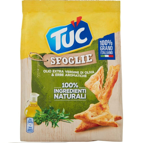 Tuc Gesalzener Snack & Cracker MHD 30/06/2023 Tuc Sfoglie Crackers con Olio Extra Vergine di Oliva & Erbe Aromatiche Cracker mit nativem Olivenöl extra und aromatischen Kräutern 170g 7622210672810