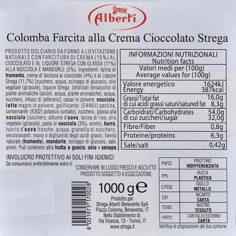 Alberti Strega Colomba 3x Alberti Strega COLOMBA ALLA CREMA DI CIOCCOLATO AL LIQUORE STREGA 1KG 8001975170028