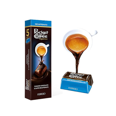 Ferrero Pralinen 3x Ferrero Pocket Coffee Decaffeinato 5 pezzi Pralinen gefüllt mit flüssigem entkoffeiniertem Kaffee 5 Stück 08000500249734